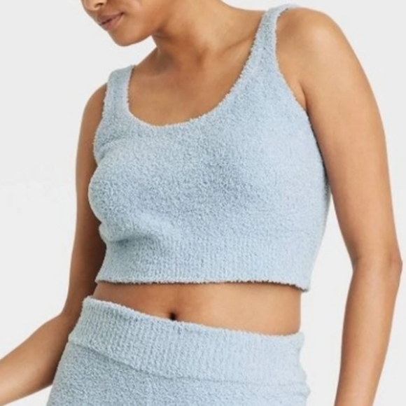 stars above Tops - Stars Above Cozy Tank Top, Cropped Fuzzy Baby Blue Lounge/ Pajama Shirt, S/ Med